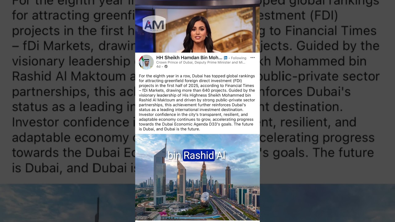 For the eighth year in a row, #Dubi leads the world in greenfield foreign direct #investment . #aim