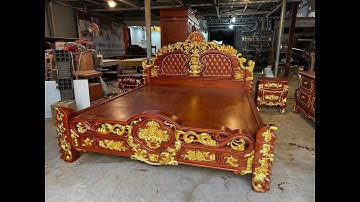 Giường ngủ mẫu Hoàng Gia hoa hồng gỗ gõ đỏ dát vàng đẳng cấp (anh Tuấn - Lương Sơn)