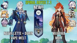 Neuvillette + Durin Vape/Melt & Mavuika Melt | Spiral Abyss 12 | Genshin Impact 7.1