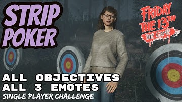 Friday the 13th: The Game | STRIP POKER Single Player Challenge #7 ALL OBJECTIVES Hidden + EMOTES
