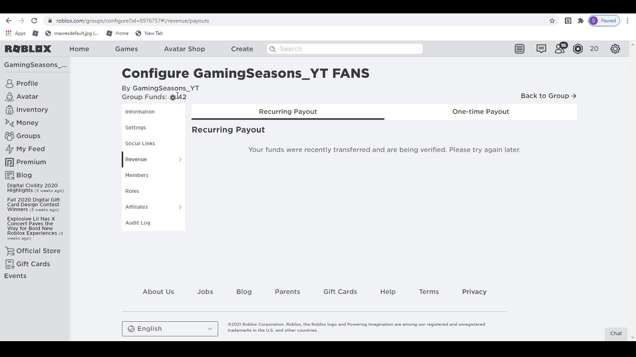 How To Verify Roblox Group Funds Payout Youtube - how to deposit robux into a group