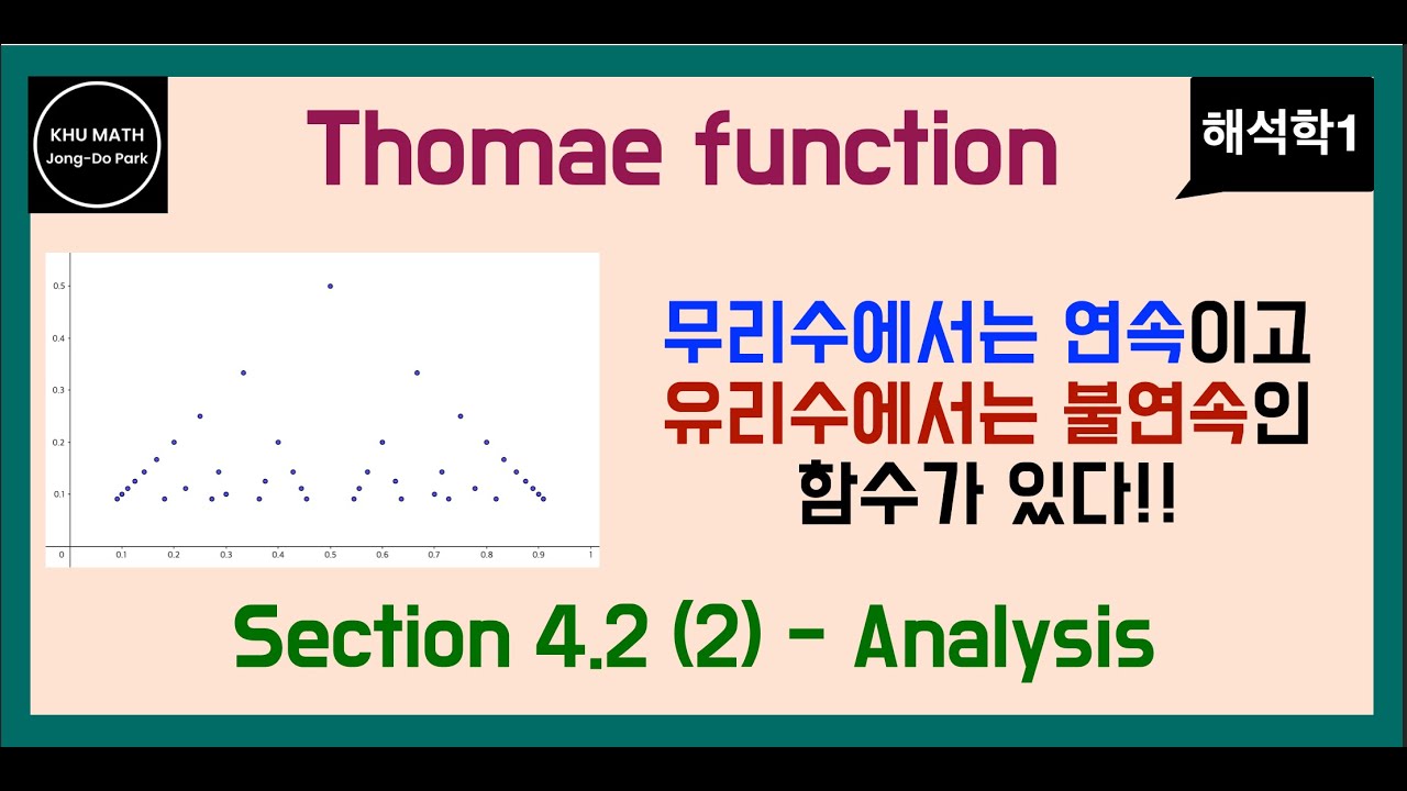 [해석학1] 4.2절 (2) - 무리수에서는 연속이고, 유리수에서는 불연속인 함수 - YouTube