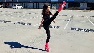 Mina Tries Out Pleaser ILLUSION-1021 Neon Hot Pink Open Toe High Heel Ankle Boots with Test Walking