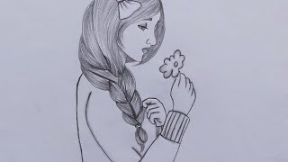كيفية رسم فتاة مع زهرة للمبتدئین | كيفية رسم بنت بشعر مضفر
