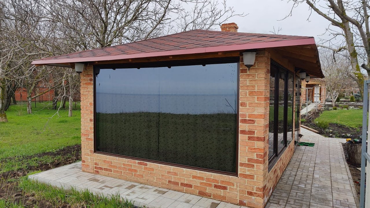 Панорамное холодное остекление беседки алюминиевым профилем Alutech Alt ...