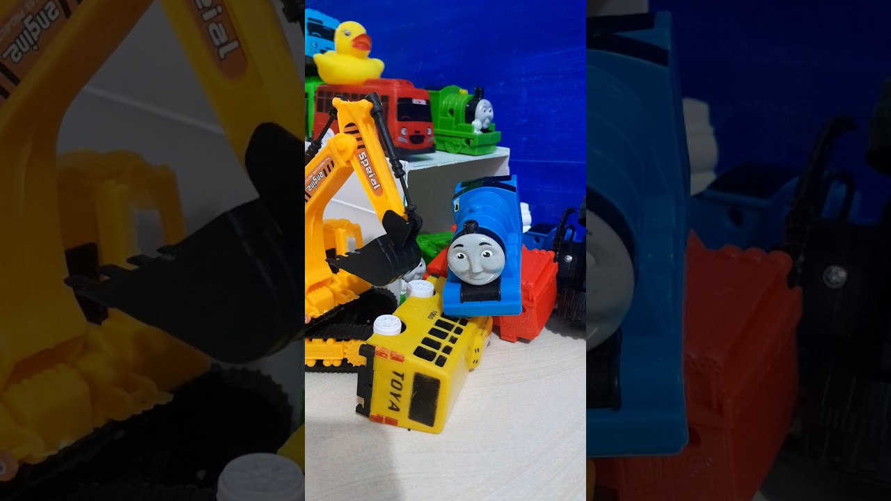 thomas the train,tayo,excavator,police car,cartoon,cute duck 