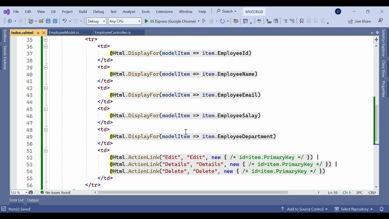 How to Insert, Update, Delete and Read from Database using Asp.Net MVC in C#
