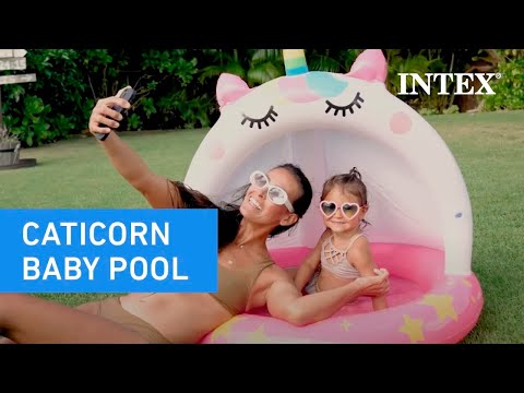 INTEX Inflatable Unicorn Childrens Pool with Padded Floor and Sunshade 102x102 cm - 58438