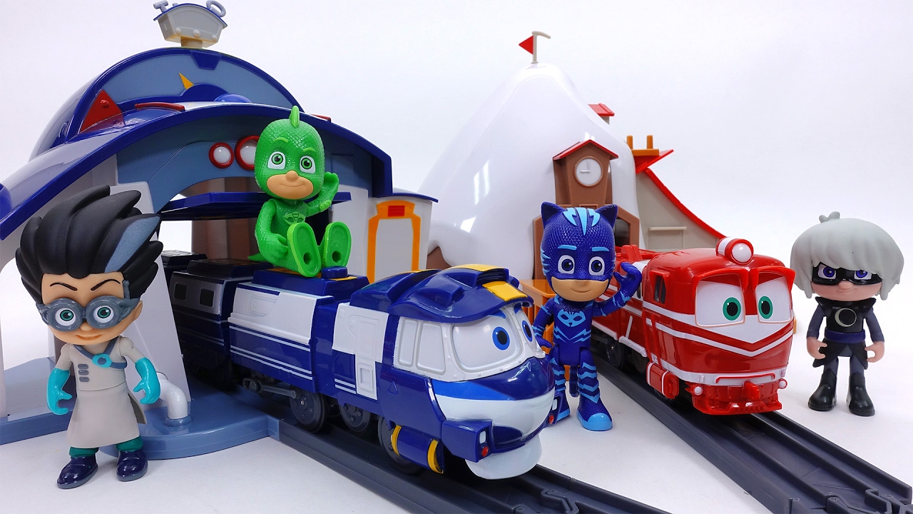 Express Robot Trains Give PJ Masks a Ride~! Kay &amp; Alf 