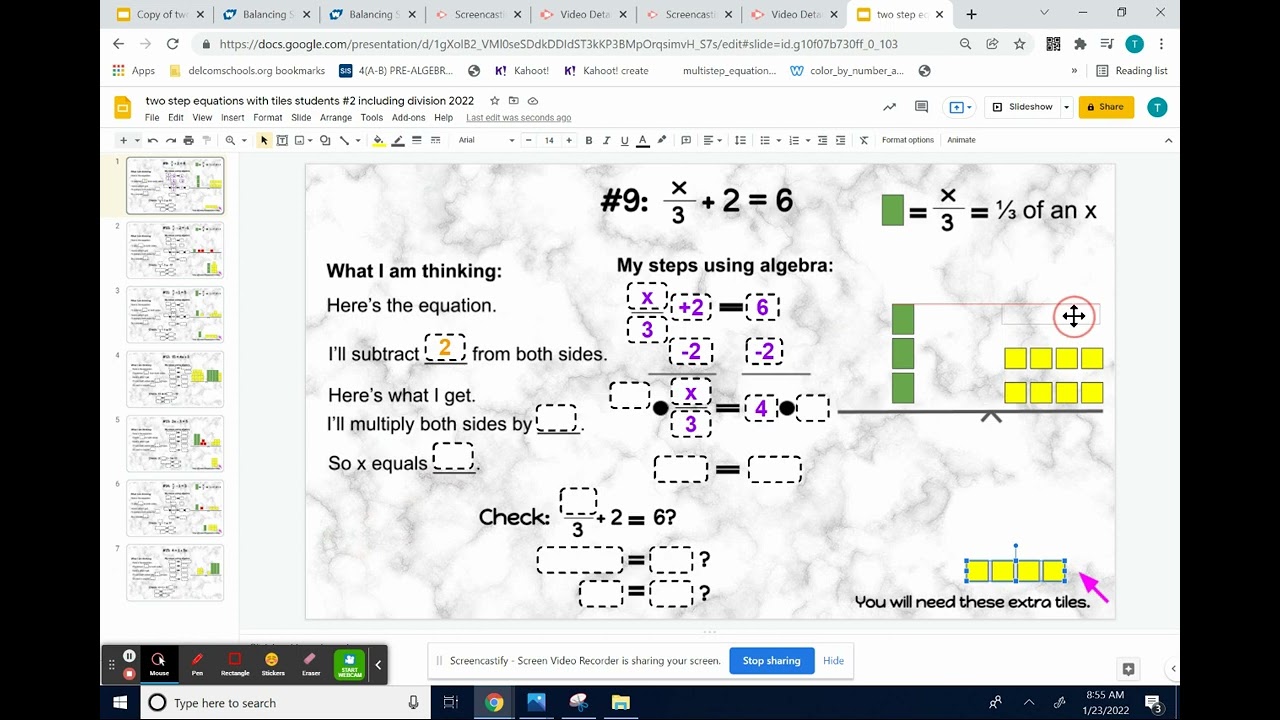 two step equation tiles  with division grade 7 2022 slide 1