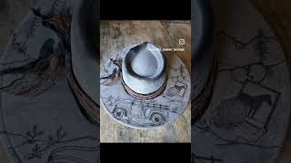 Lainey Wilson themed hand burned fedora cowboy hat