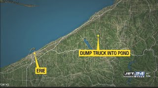 Man dies in Chautauqua County after dump truck tips into pond