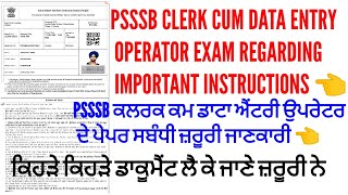 Psssb Clerk cum data entry operator exam regarding important instructions