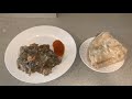 FRIED EGGPLANT/BALANJAY/BAIGAN SWAMP RED SHRIMP, POTATO & OIL ROTI GUYANESE STYLE