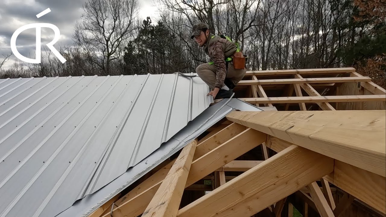 Metal roofing on a Valley and t111 sheathing, Shop build - YouTube