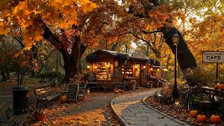 Hidden Park Café in Golden Autumn 🍂 Warm Piano Jazz with Falling Leaves for Calm Reading & Nostalgic