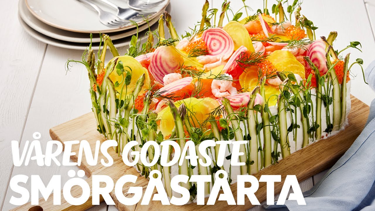 Ljuvlig smörgåstårta med räkor och lax