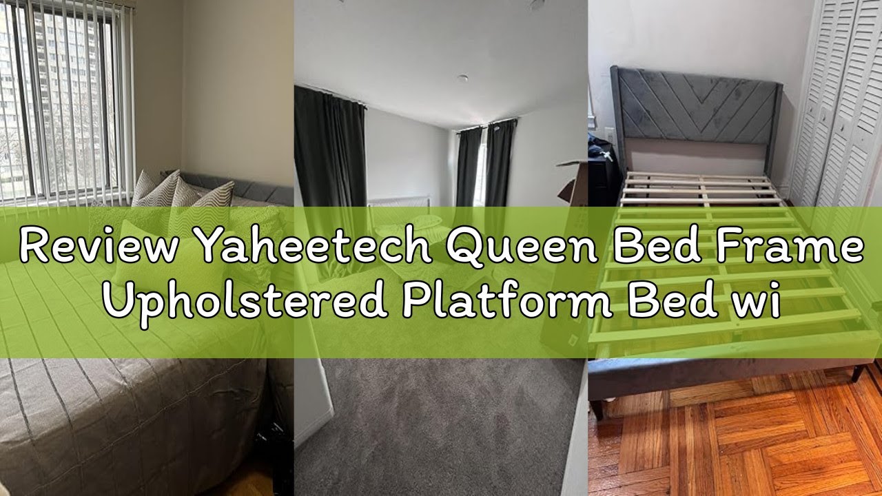 Review Yaheetech Queen Bed Frame Upholstered Platform Bed with Wing Side/Wooden Slat Support/Tufted