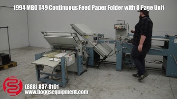 1994 MBO T49 Continuous Feed Paper Folder with 8 Page Unit, Sound Hoods and Roll Away Delivery