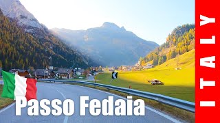 Driving in Italy 4K. Dolomites. Passo Fedaia.