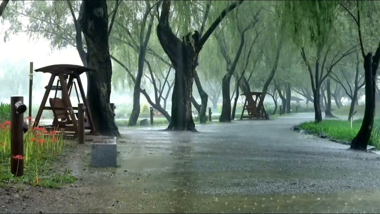Relaxing Rain Sounds in a Peaceful Park 🌧️ Deep Sleep, Stress Relief & Meditation ASMR