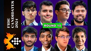 Round 10 | FIDE Candidates Chess Tournaments 2024 | Hikaru, Caruana, Pragg, Firouzja, Gukesh, Nepom.