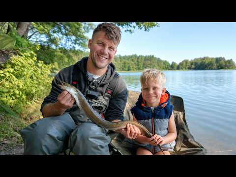 Father-son eel fishing camp: catching & cooking, night in a hammock