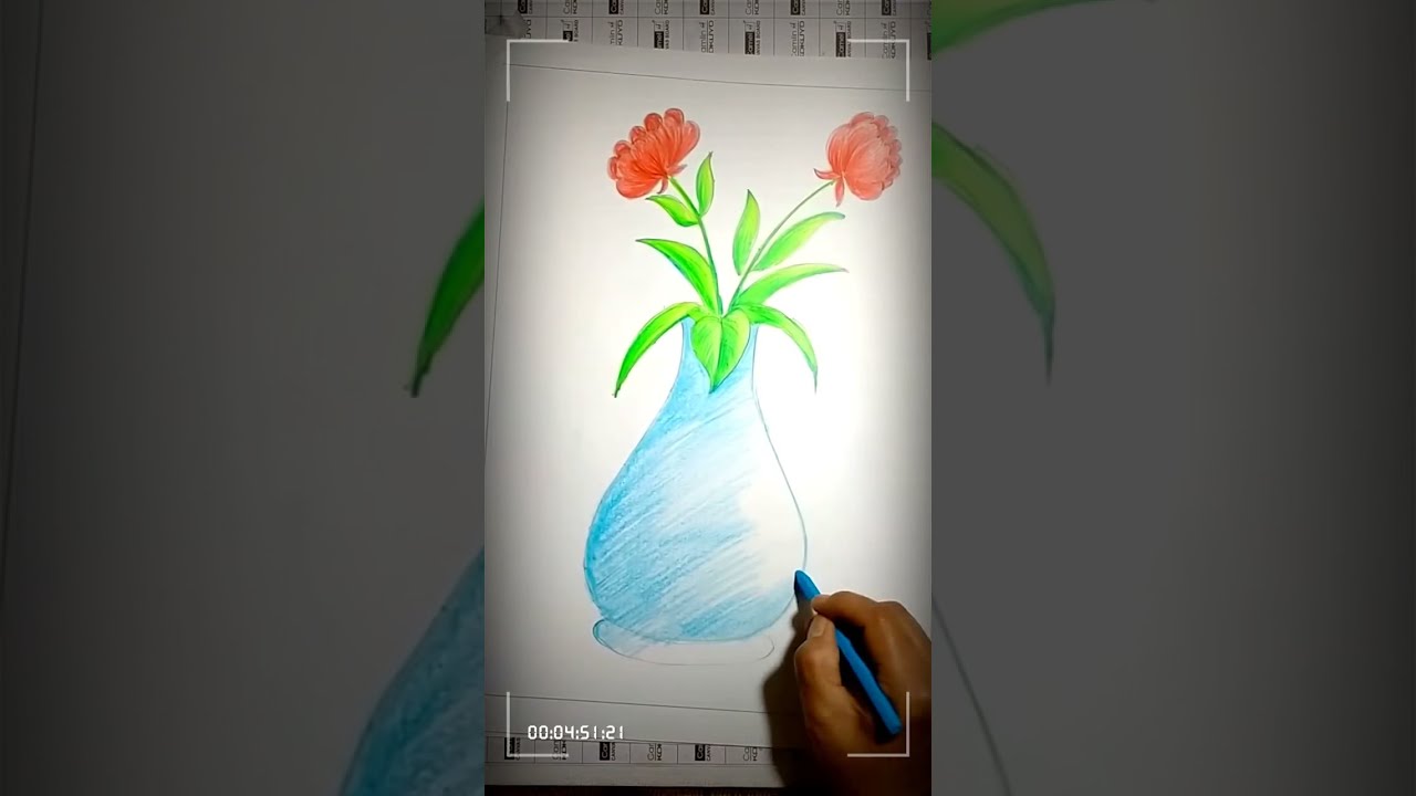 How to Draw & Colour a flower vase With Flowers For Beginners - YouTube