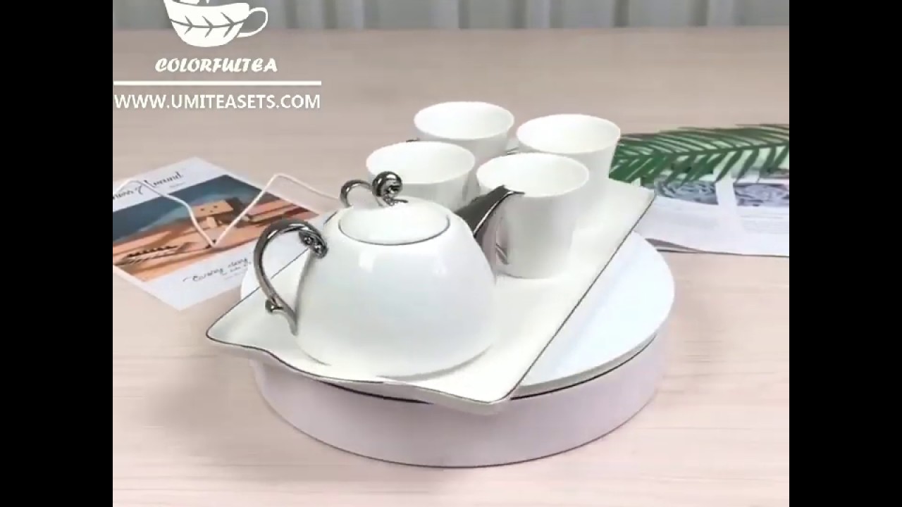 Modern White Tea Set With Silver Lines YouTube