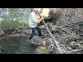 Massive Unclogging Outfall On Dam (Uncut) Heavy Log Jam