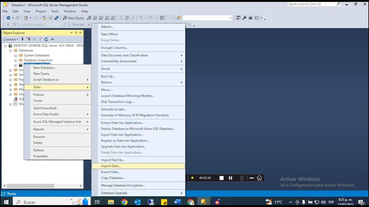 Como exportar e importar una base de datos en sql server management
