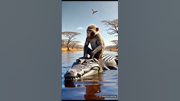 likesmrcaptionstory Monkey and crocodile both are friends #monkey#ai#kidsstory #storyforkids