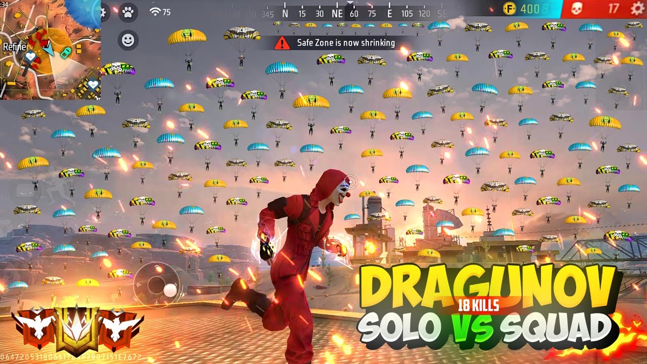 Free Fire 🔥 18 Kills ⚡ Dragunov + MP40 ⚡ Solo Vs Squad Full Gameplay ...