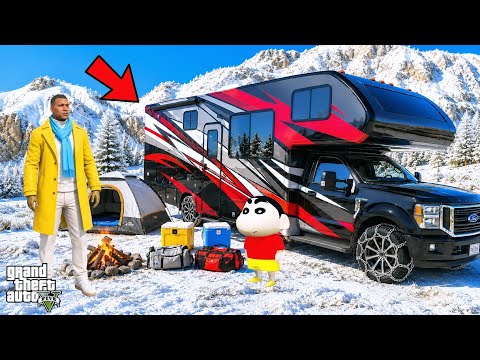 Franklin and Shinchan Going To Adventure With Camper Van or See Snowfall Enjoy in GTA V