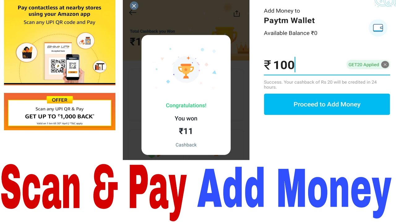 Paytm Add Money | Paytm Playstore Upto 1000 Cadshback | Amazon scan and Pay Offer |