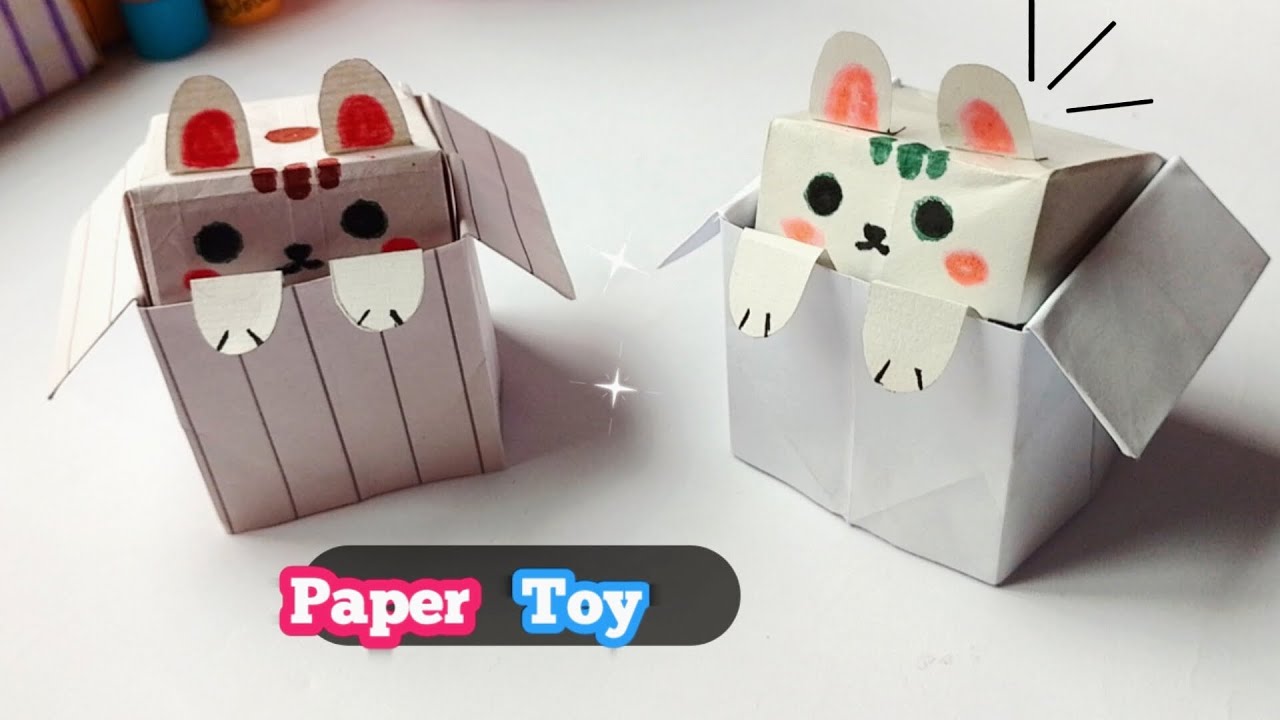 Origami Jumping paper cat in Box / DIY /Fidget toy / paper craft / Huge