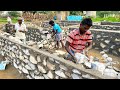 Strongest foundation constructionstone masonry basement wall build with natural stonecementmixer