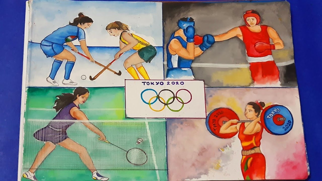 Tokyo Olympics drawing  Watercolor painting on Olympic sports  Olympic  games composition drawing  YouTube