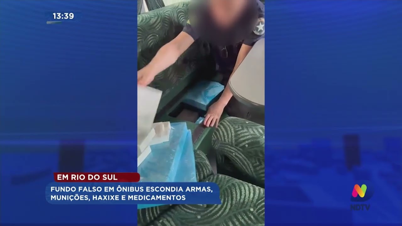 Em Rio do Sul: fundo falso em ônibus escondia armas, munições, haxixe e medicamentos