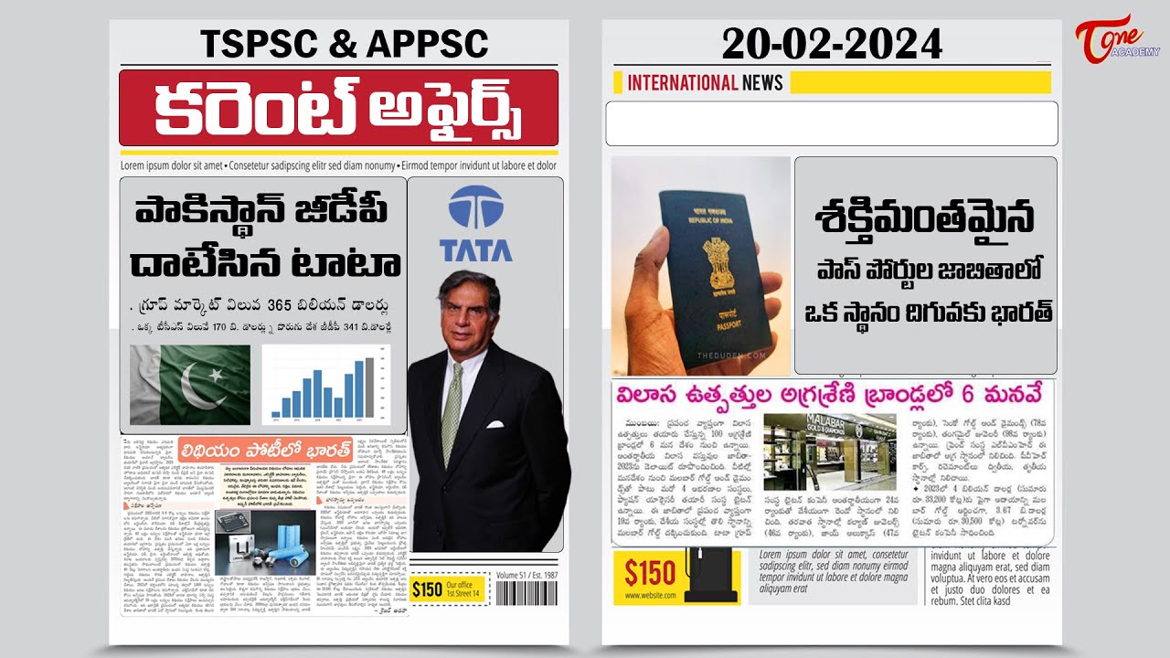 Daily Current Affairs in Telugu | 20th February 2024 | APPSC | TSPSC ...
