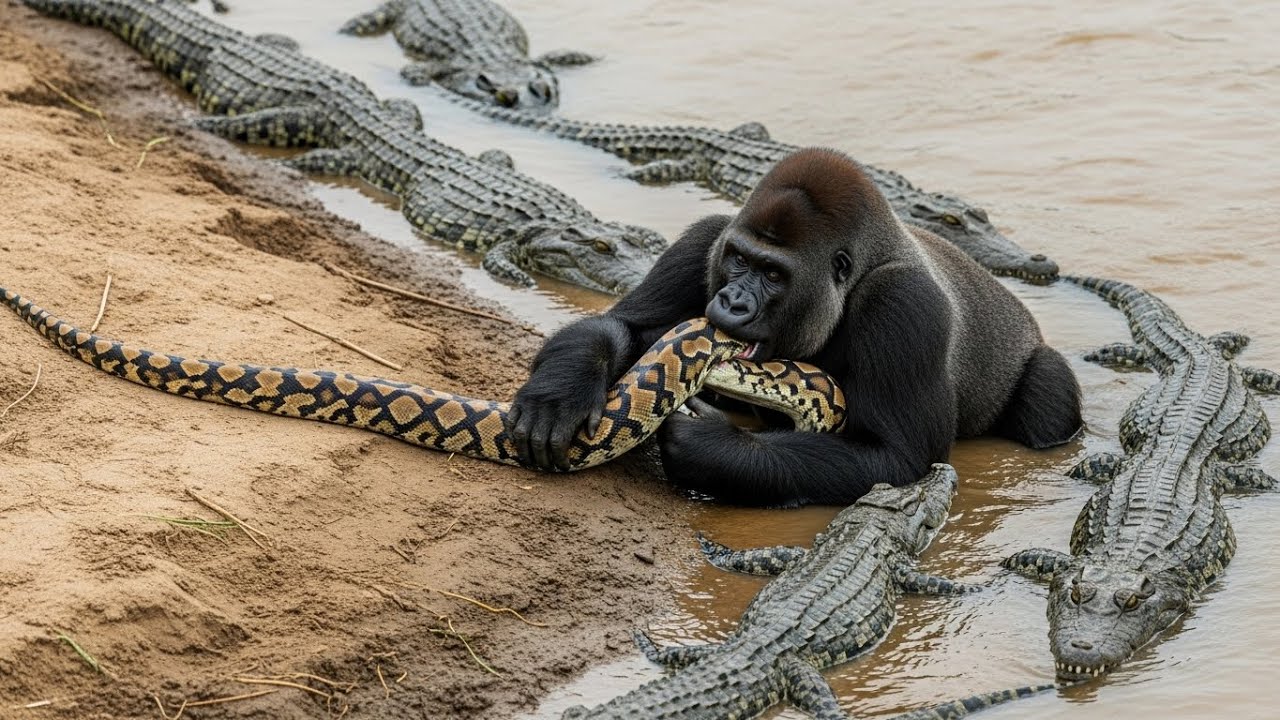 Gorilla Bite On Huge Python | Amazing Gorilla battle