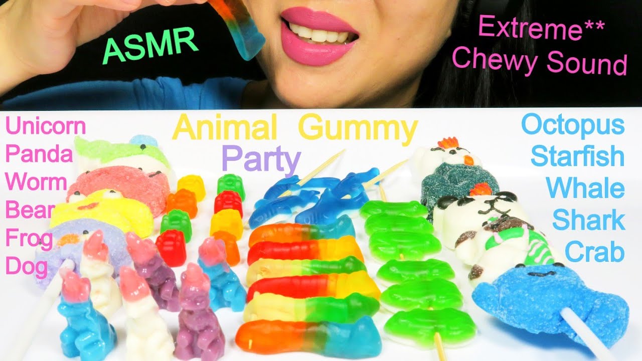 ASMR ANIMAL GUMMY PARTY* SWEET UNICORN, GUMMY BEAR (EXTREME CHEWY