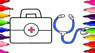 How to draw and Color Hospital Medical Toy Materials Coloring Pages for kids Learning Colours