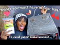 Things every woman must have in her bag to avoid public embarrassment✅| ft Teddyblake New York bag