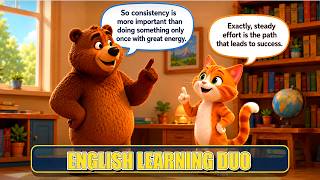 English Learning Duo: Bear & Cat Teach Consistency for Success