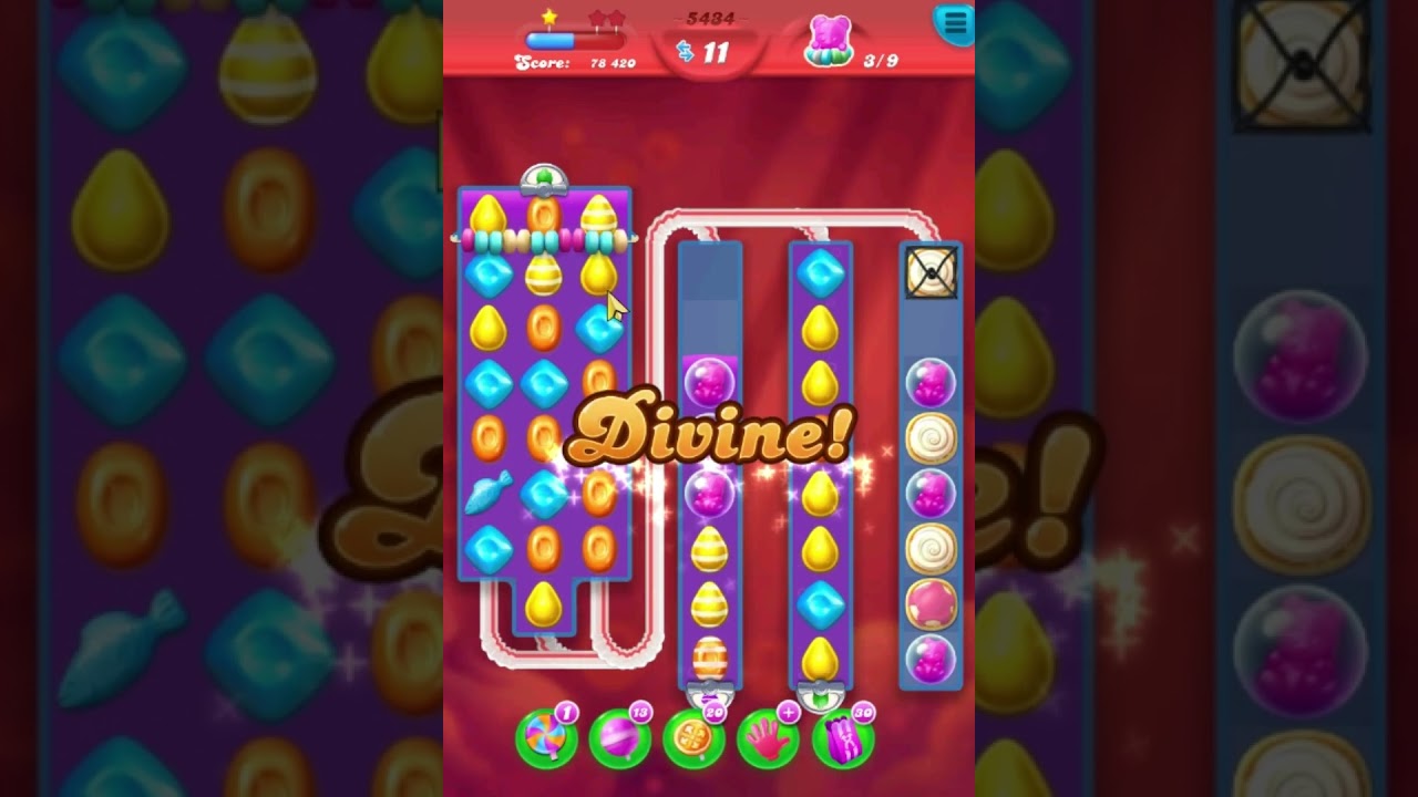 Candy Crush Soda Saga, уровень 5434: получите 2 звезды, 33 хода.