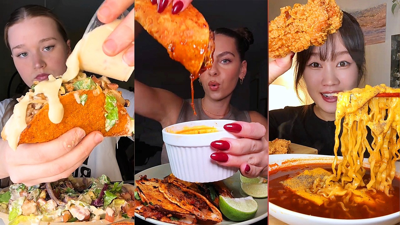Asmr TikTok EATING NO talking |389| Raising Cane's, Buldak with crab teokbokki, BIRRIA TACOS & more