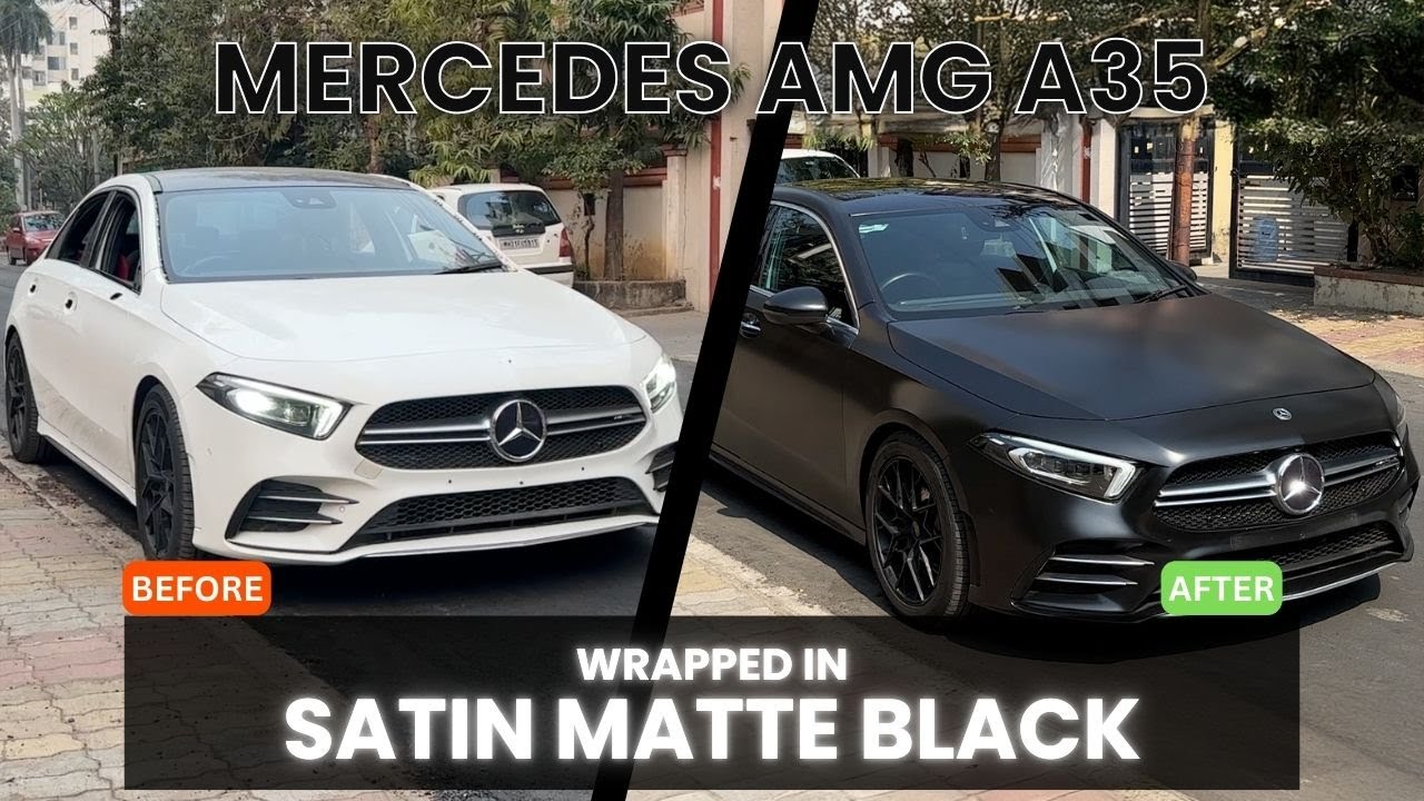 Mercedes AMG A35 Wrapped in Satin Matte Black at RS Car Accessories, Nagpur