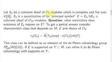 Vladimir Baranovsky, Quantization, Chern characters and index theorems in algebraic geometry