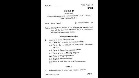 English Language & Communication Skills #AEC-I #NEP #KUK Previous Year Question Paper 2023✌️✌️